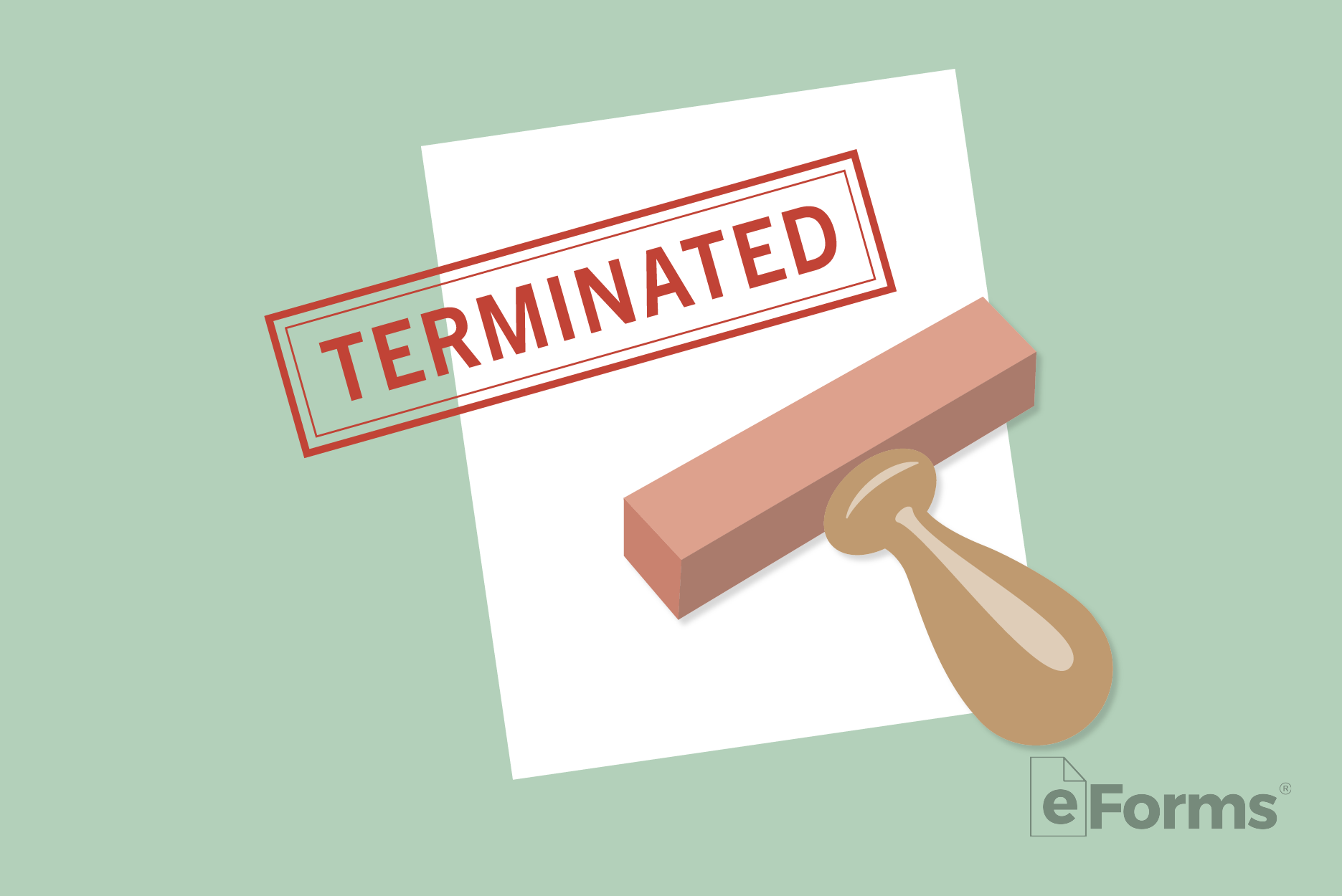 Hand stamp wth the word "Terminated" stamped onto paper.