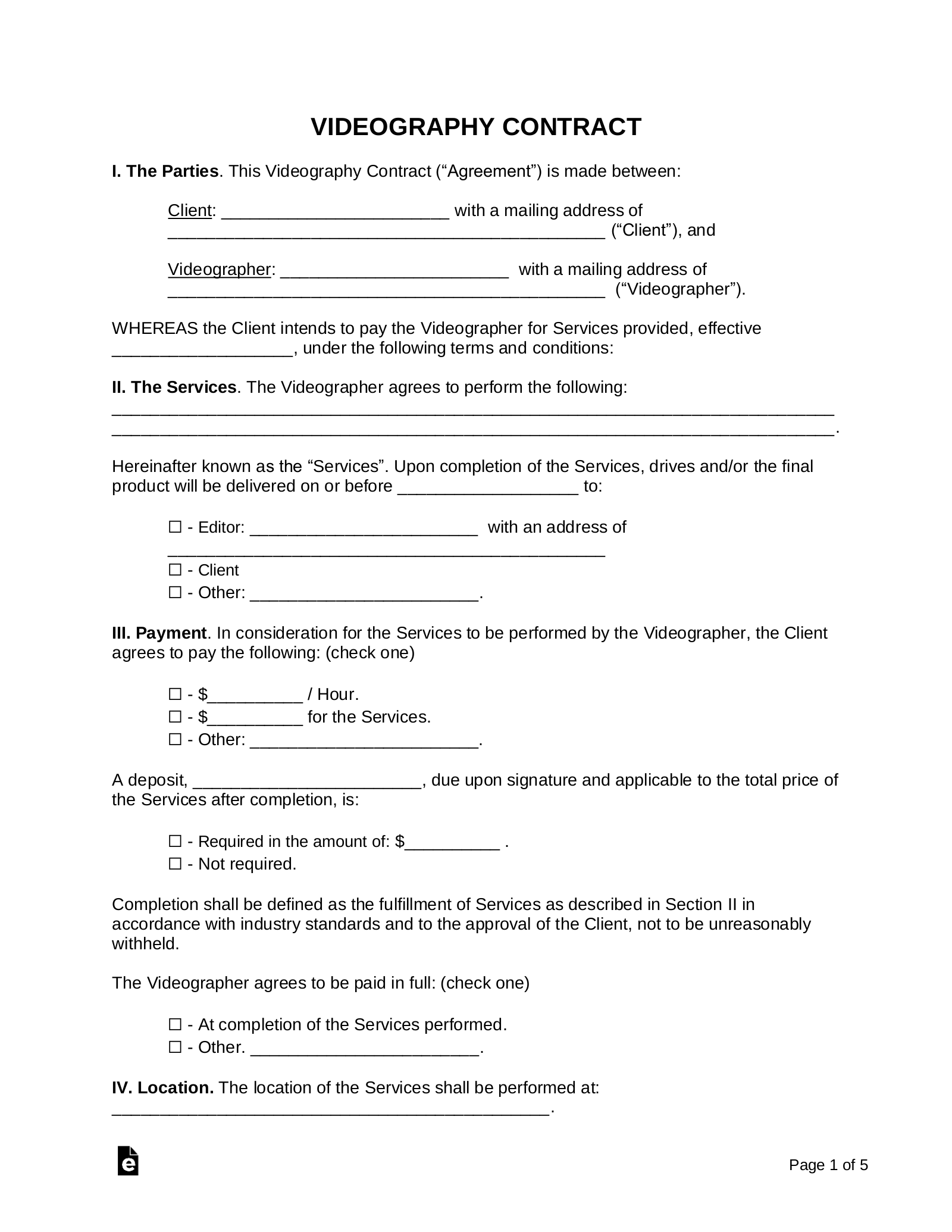 Free Videography Contract Template - PDF | Word – eForms