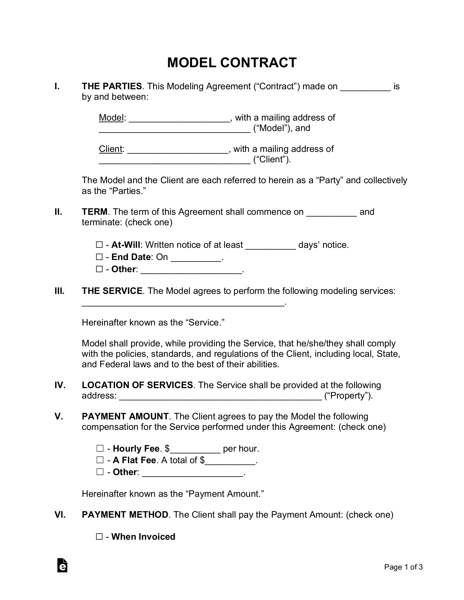 Free Model Contract Template - PDF | Word – eForms