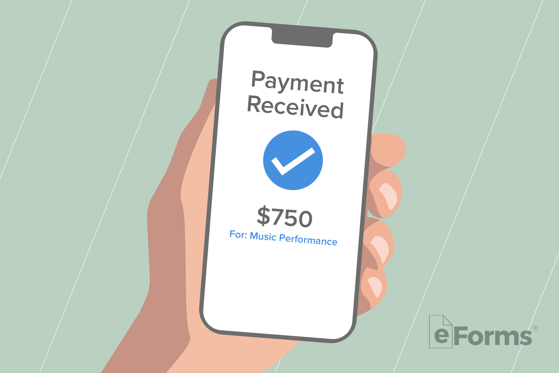 Hand holding phone with payment app.