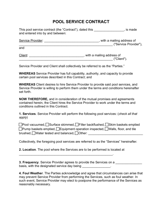 Pool Service Contract