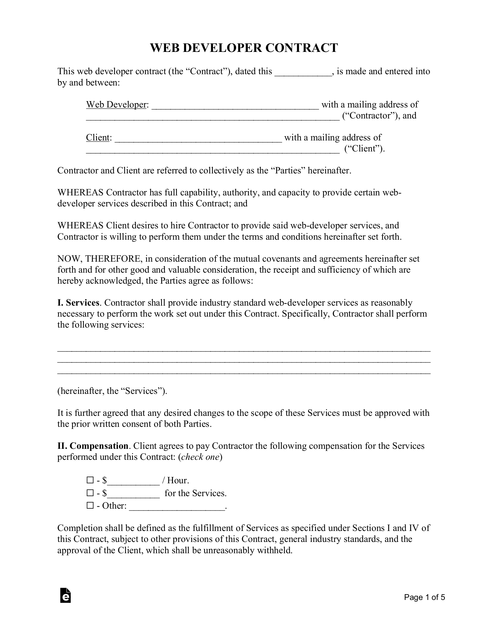 Web Developer Contract