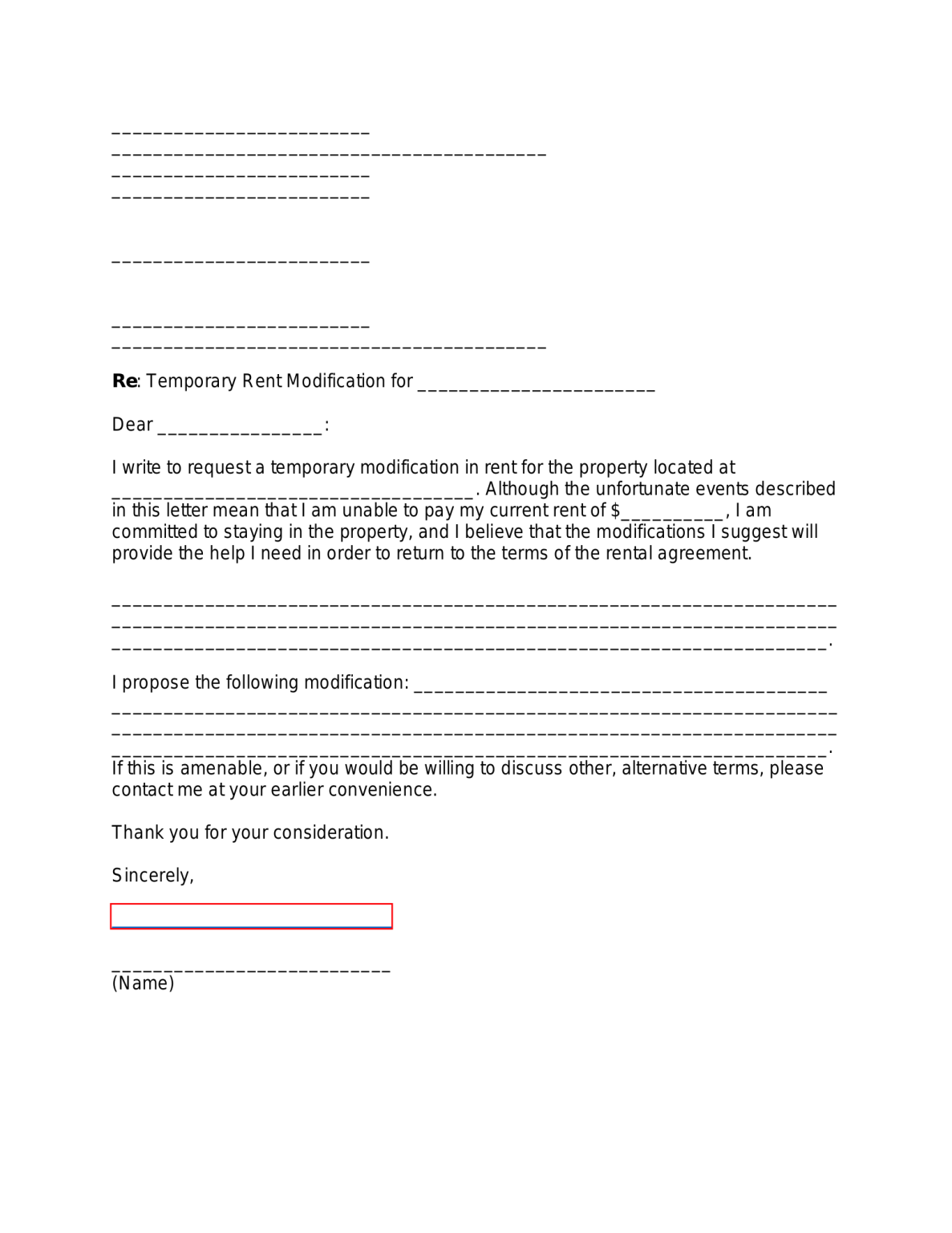 Free Rent Payment Hardship Letter Sample PDF Word EForms