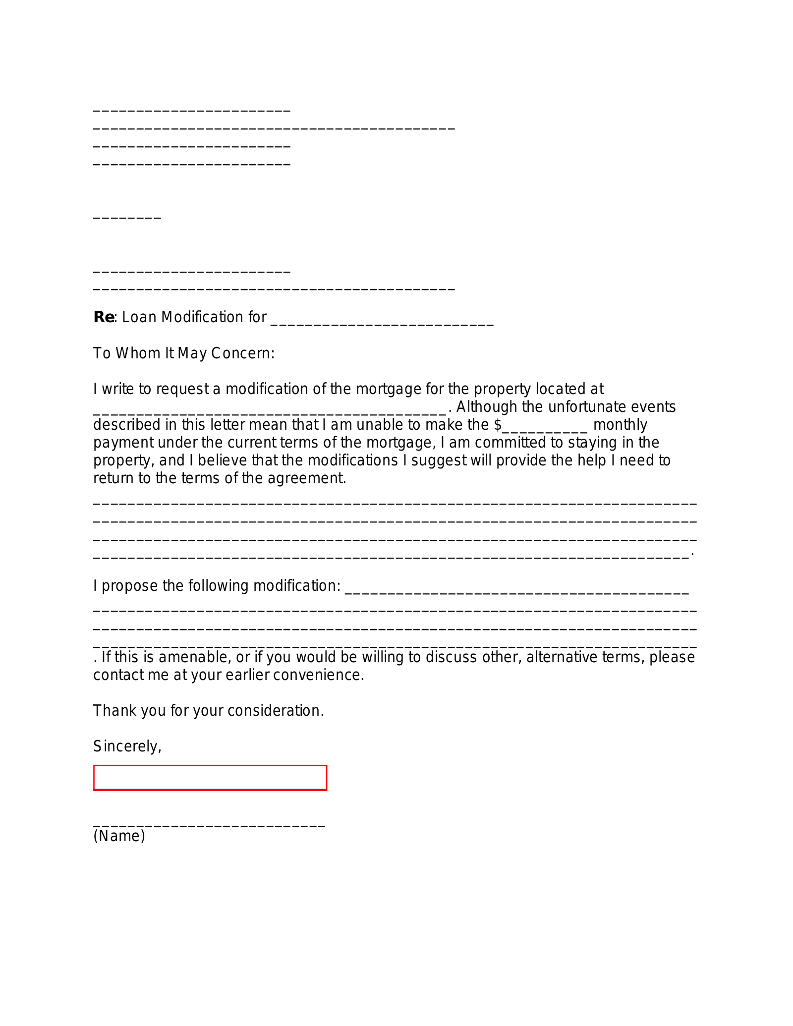 Mortgage Financial Hardship Letter – Sample