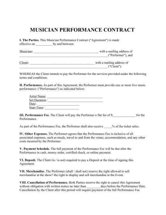 Musician Performance Contract Template