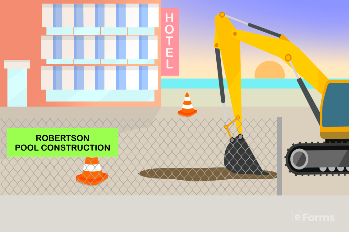 A pool company beginning the construction process to build a pool for a beach hotel