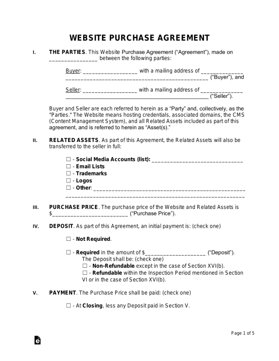 Website Purchase Agreement