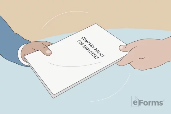 Person passing company policy document to another person