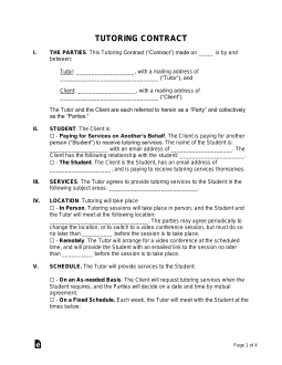 Free Tutoring Contract PDF Word eForms