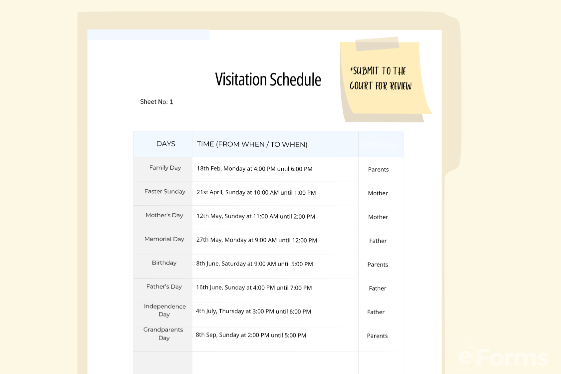 child custody visitation schedule