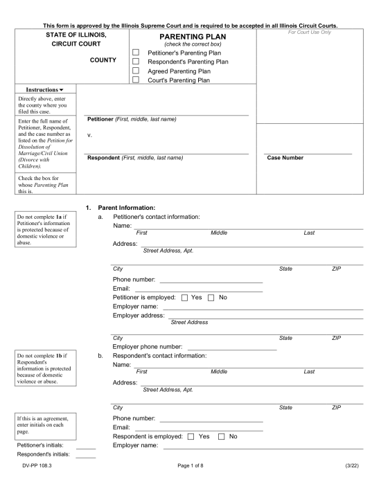 Free Illinois Custody Parenting Plan PDF EForms