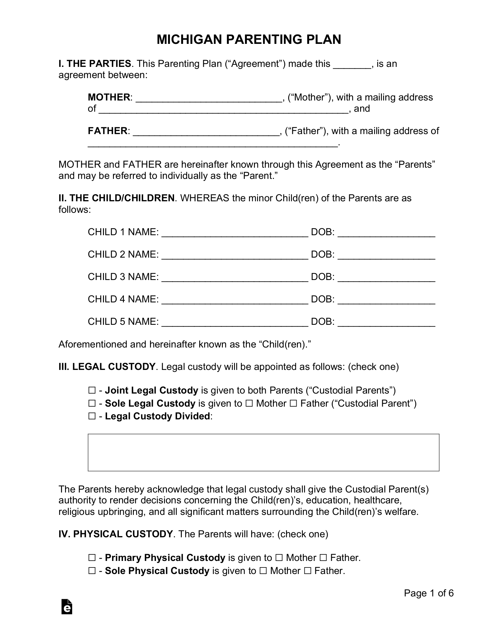 Custody Agreement Template