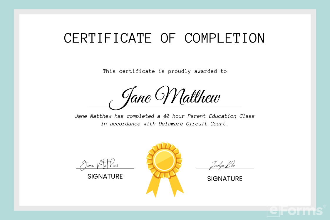 parent education class certificate of completion
