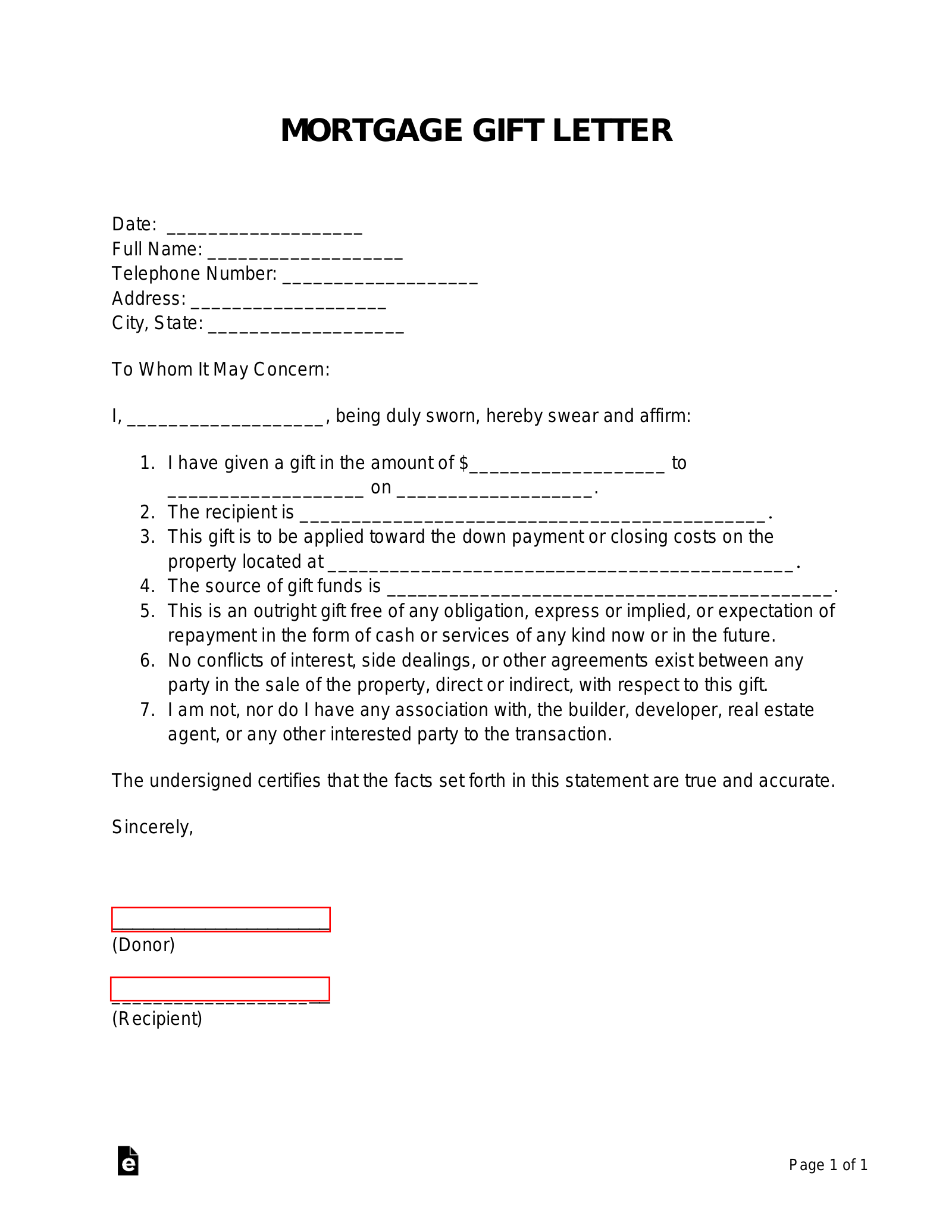 Mortgage gift letter template: Fill out & sign online | DocHub