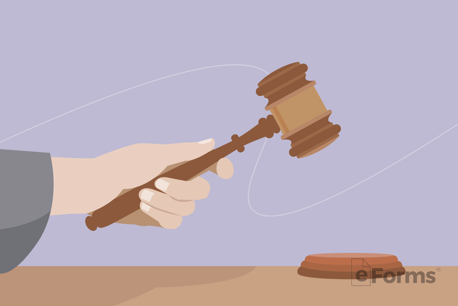Judge's arm with hand holding gavel.