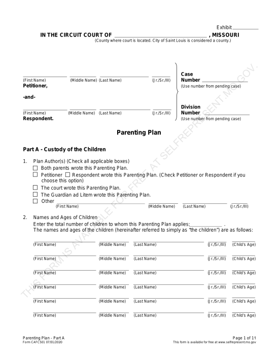 Missouri Custody (Parenting) Plan