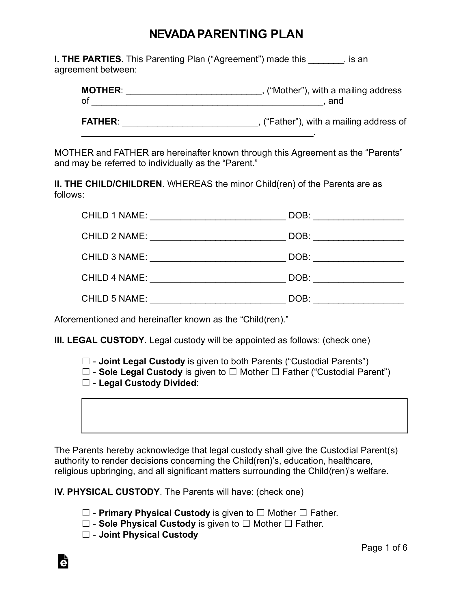 free-nevada-custody-parenting-plan-pdf-word-eforms