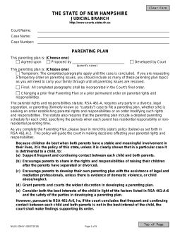 New Hampshire Custody (Parenting Plan) Agreement