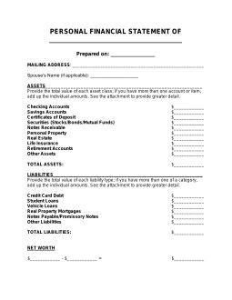 Personal Financial Statement Template