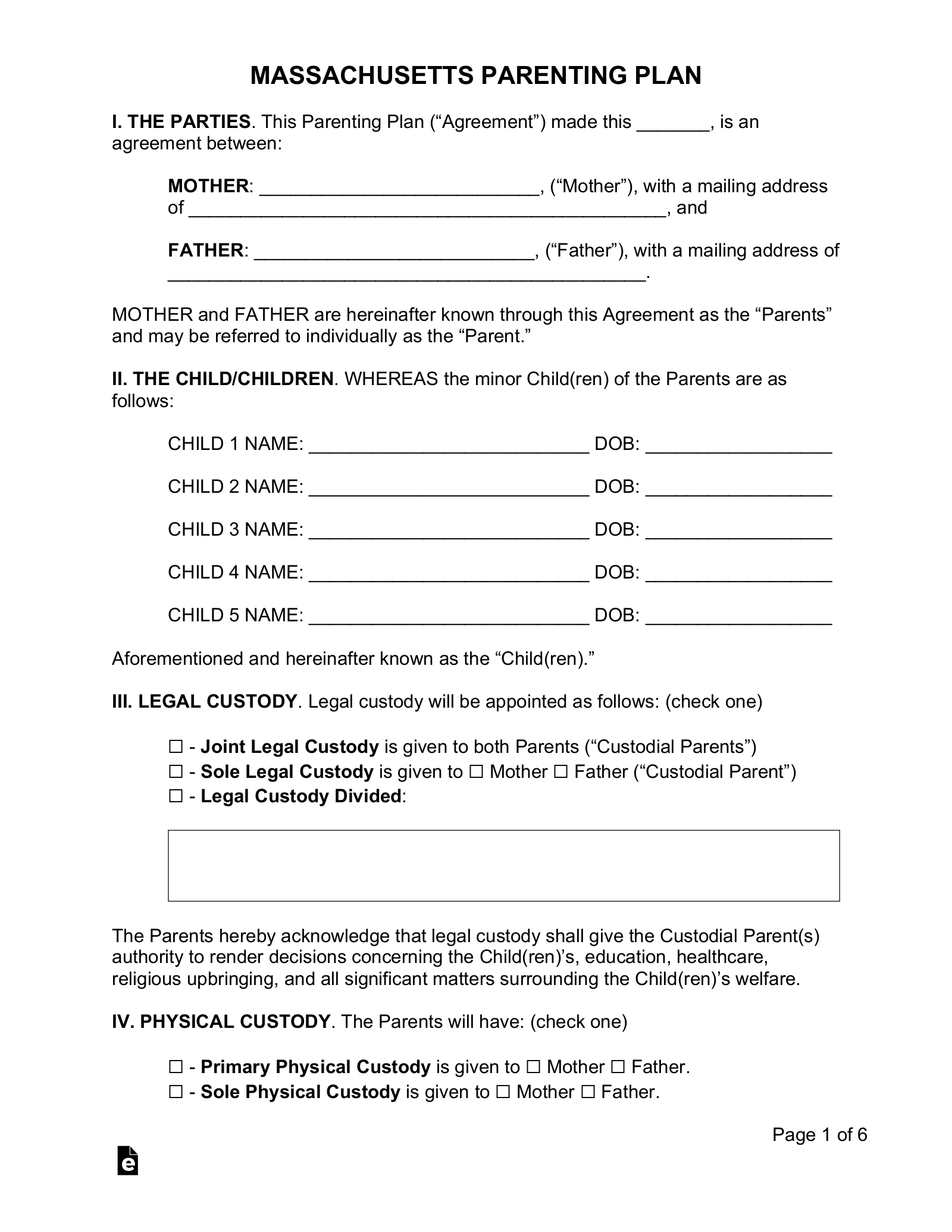 Joint Custody Agreement Template