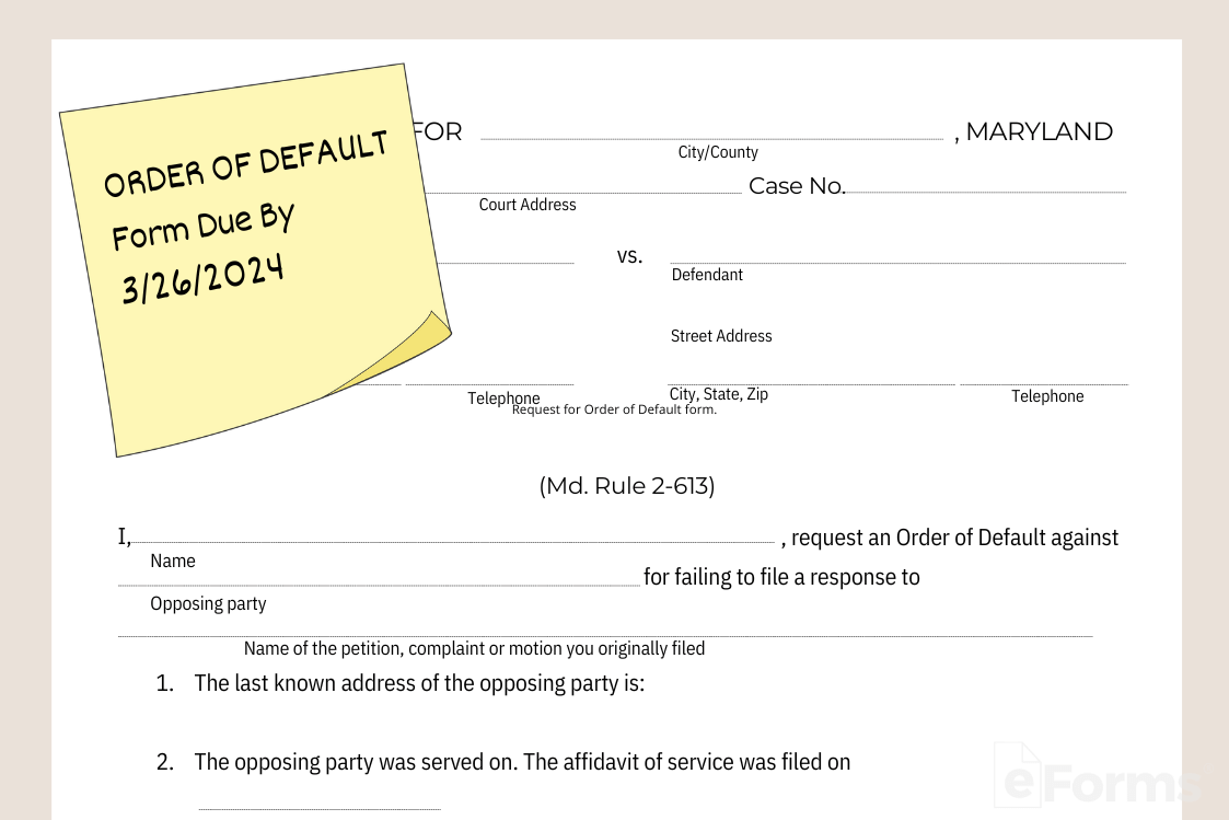 Maryland Order of Default paperwork