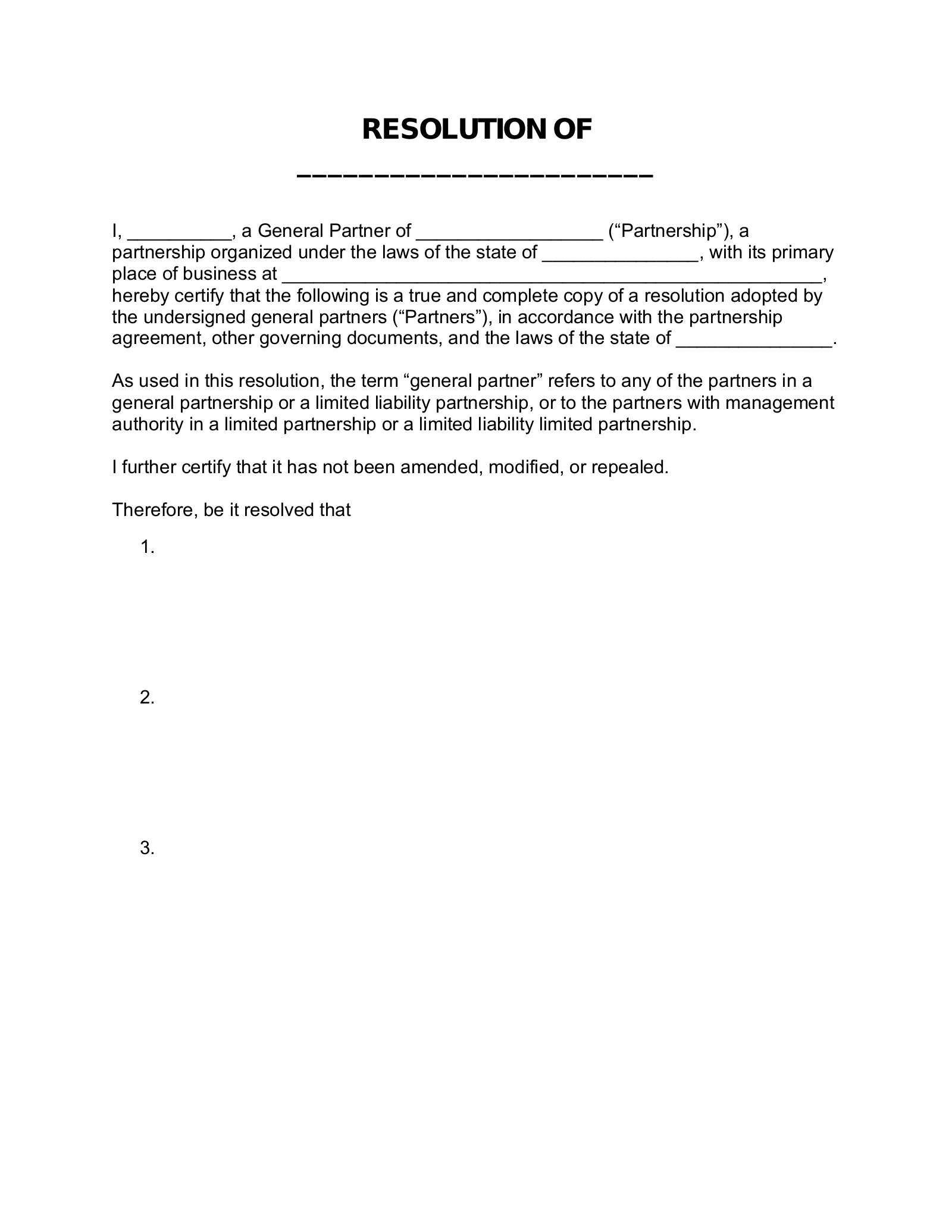 Partnership Resolution Form