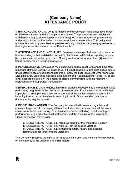 Free Employee Attendance Policy PDF Word eForms