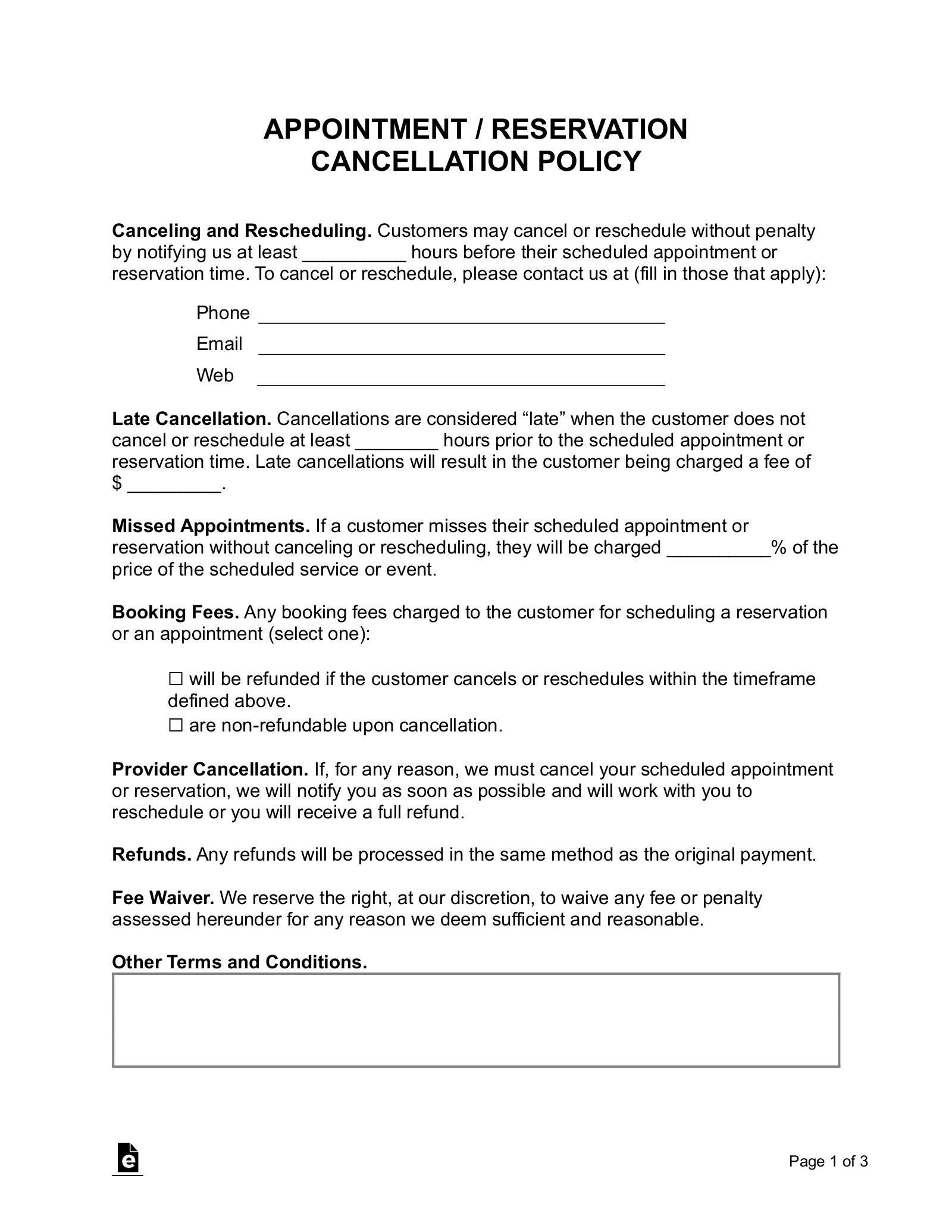 Free Cancellation Policy Template PDF Word eForms