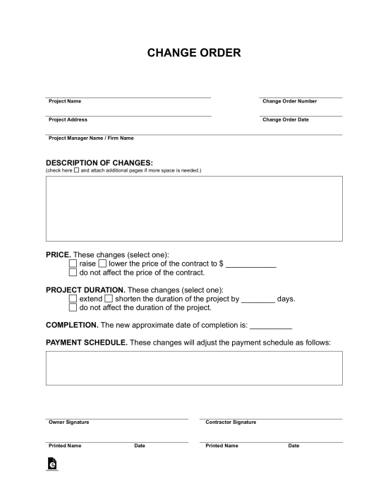Free Change Order Form (Construction) - PDF | Word – eForms