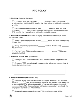 Free PTO Policy Template PDF Word eForms