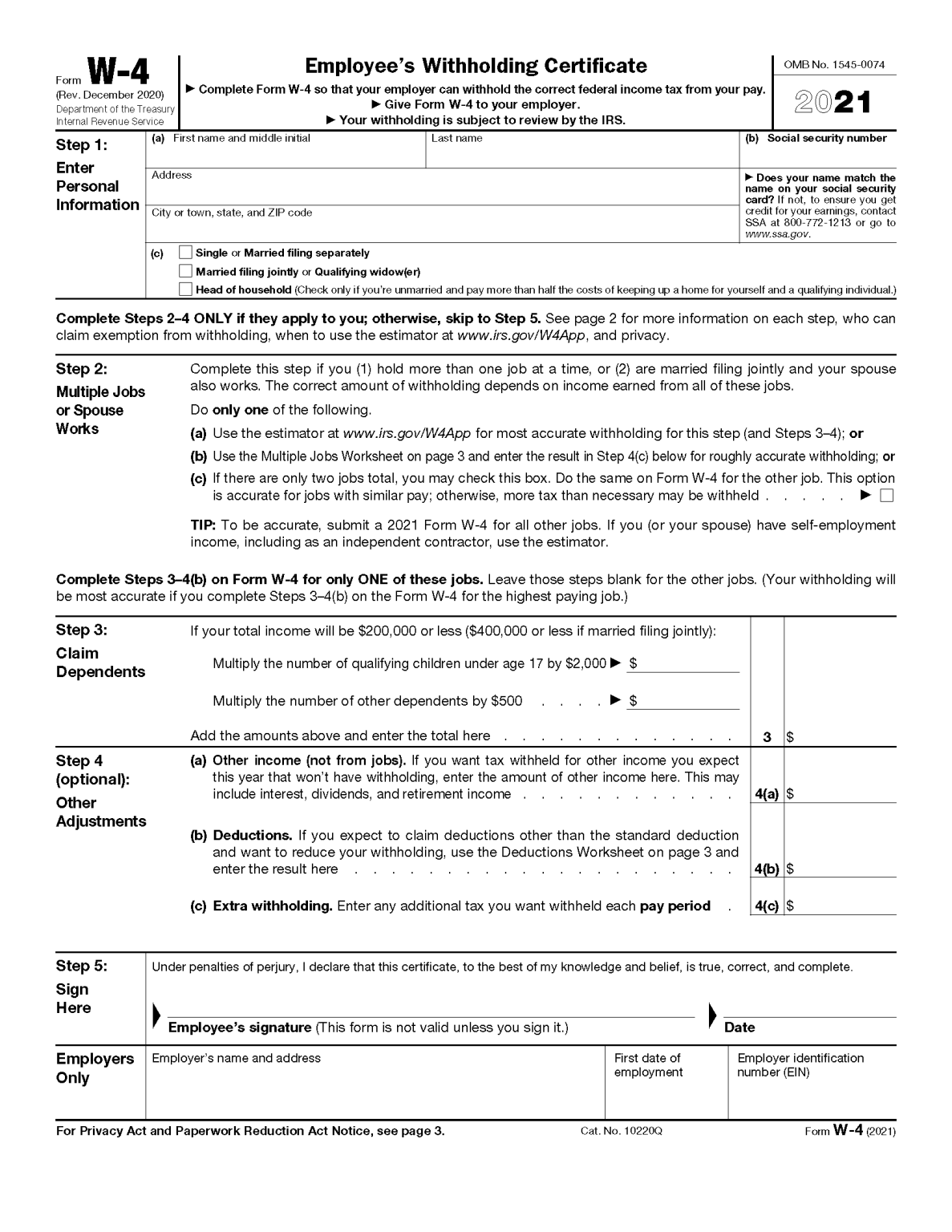 Free IRS Form W4 (2024) PDF eForms