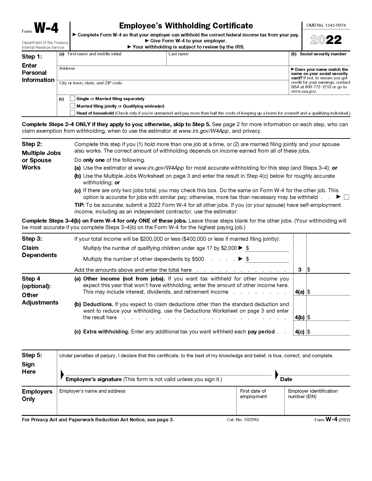 Free IRS Form W4 (2024) - PDF – eForms