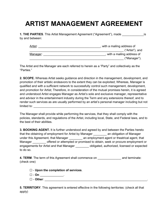 Artist Management Agreement