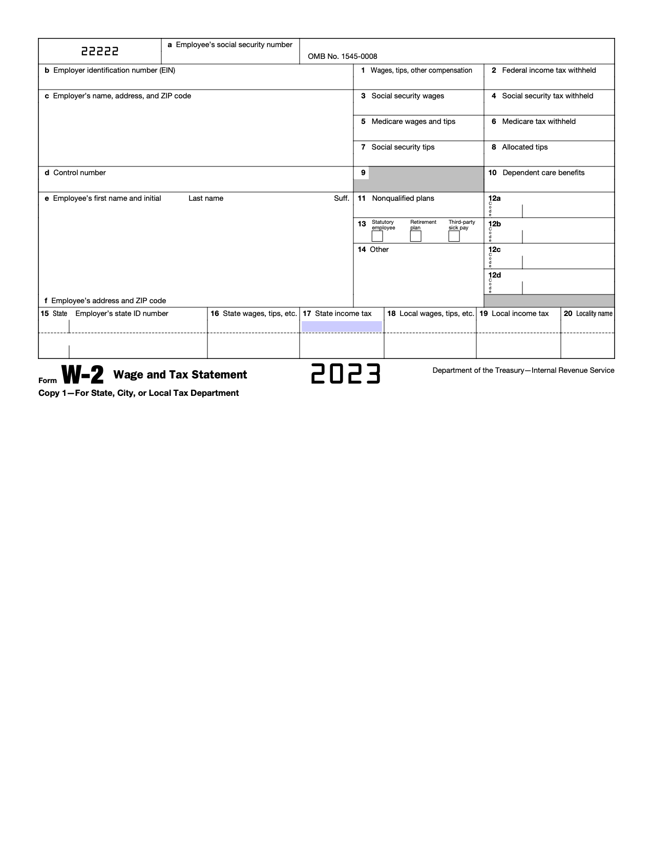IRS Form W-2 | Wage and Tax Statement