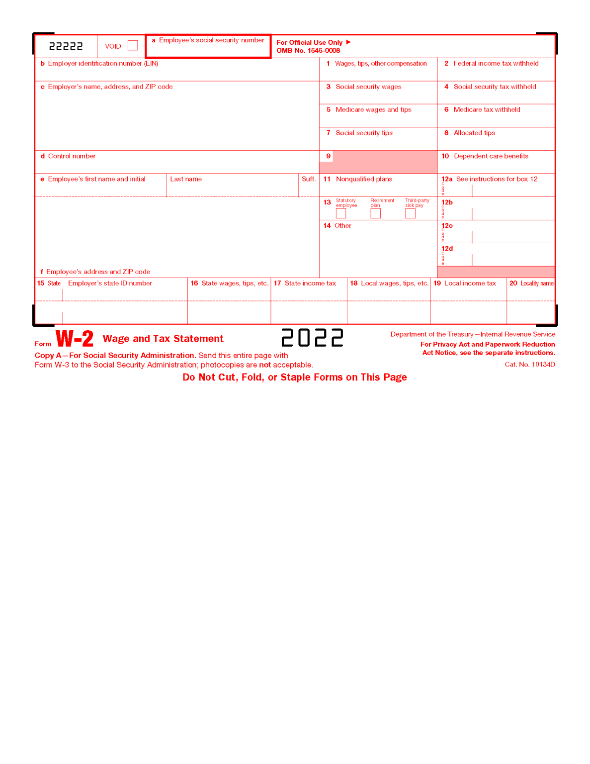 Free IRS Form W2 Wage and Tax Statement PDF eForms