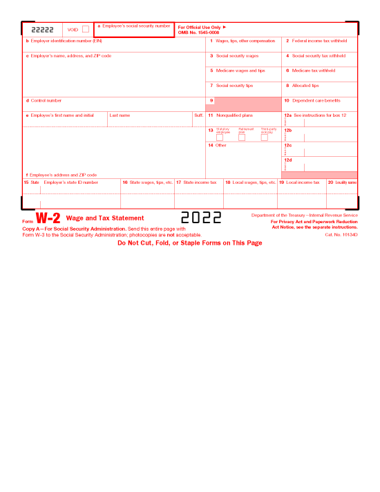 Free IRS Form W-2 | Wage and Tax Statement - PDF – eForms