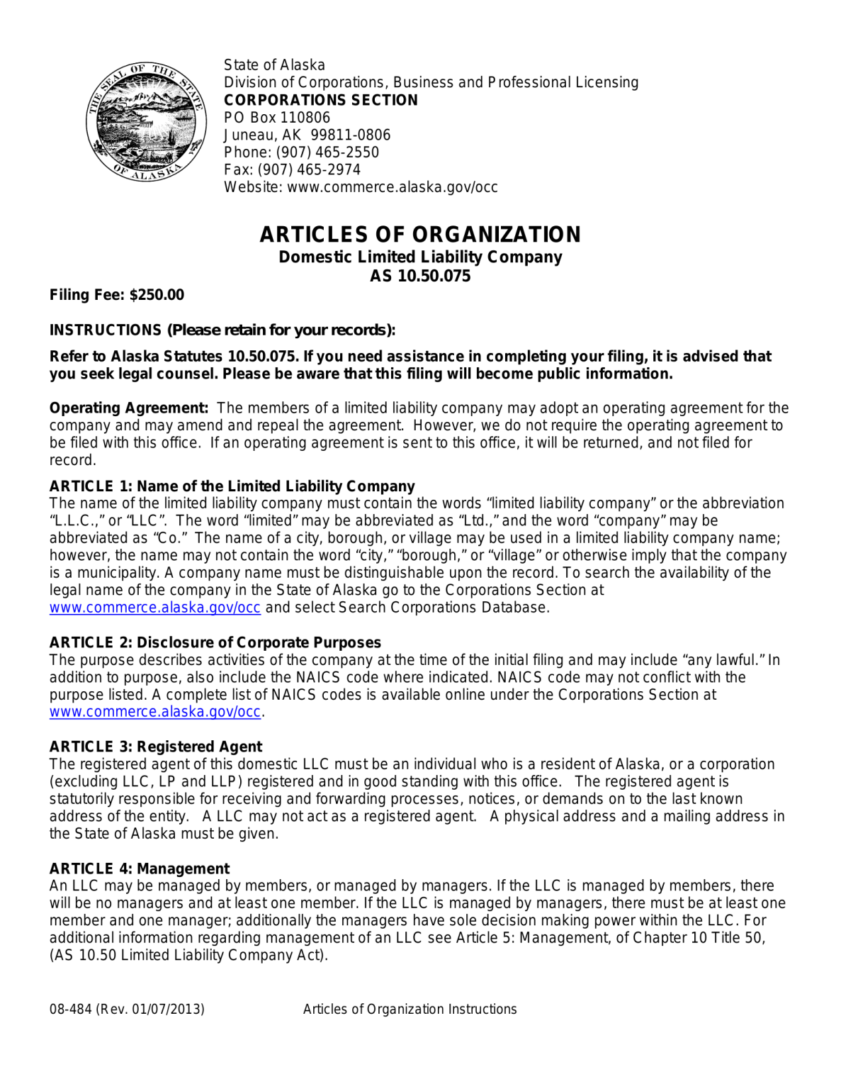 How to form an llc in alaska eforms