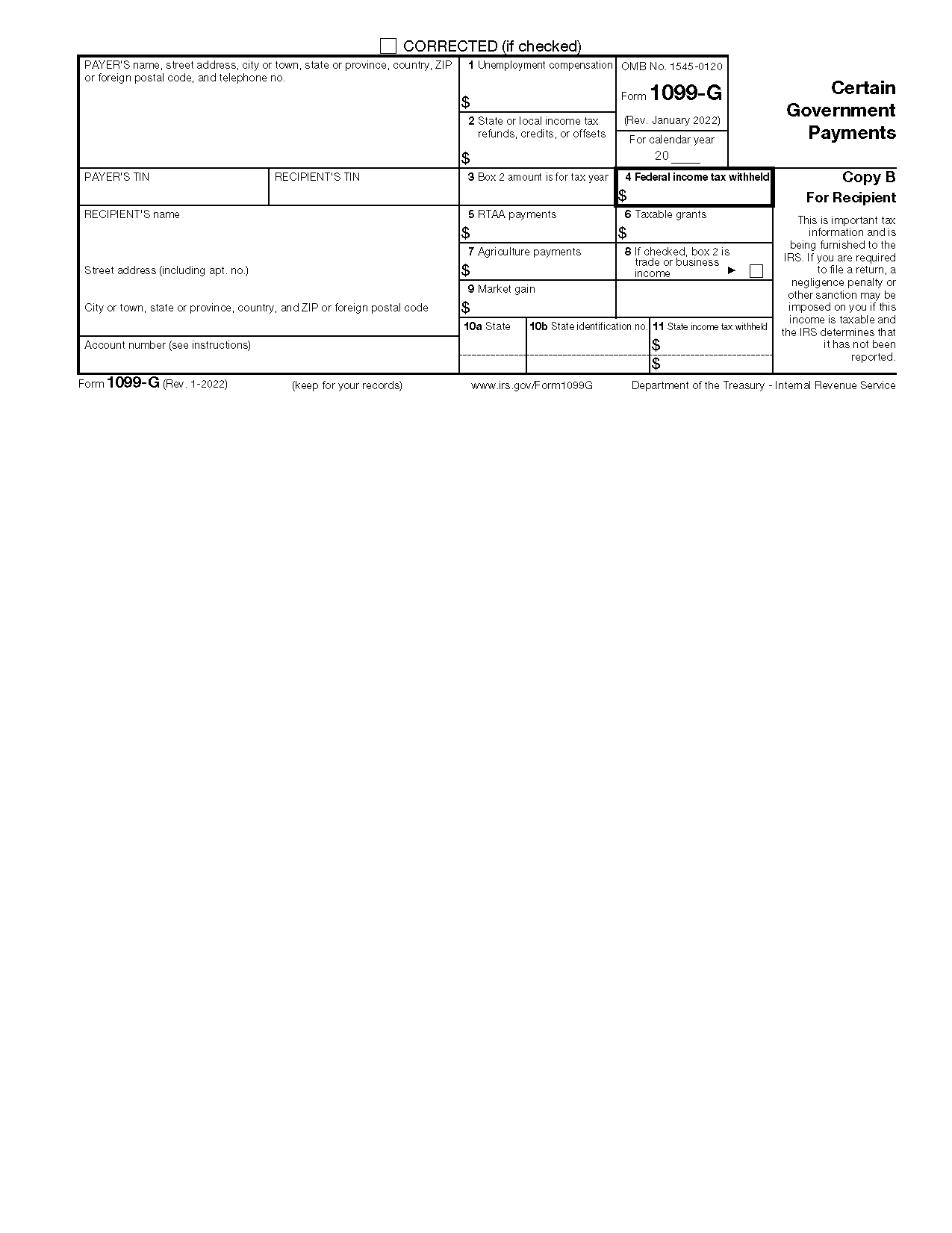 Free IRS Form 1099 G PDF EForms
