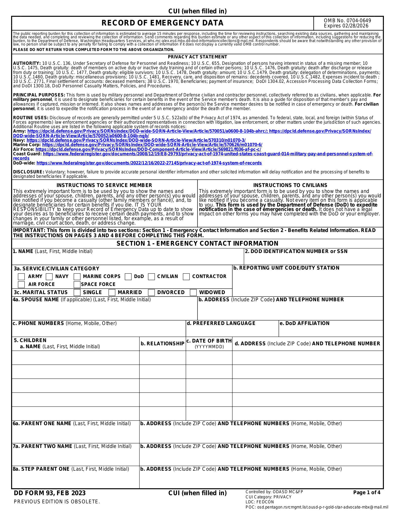 Form DD 93