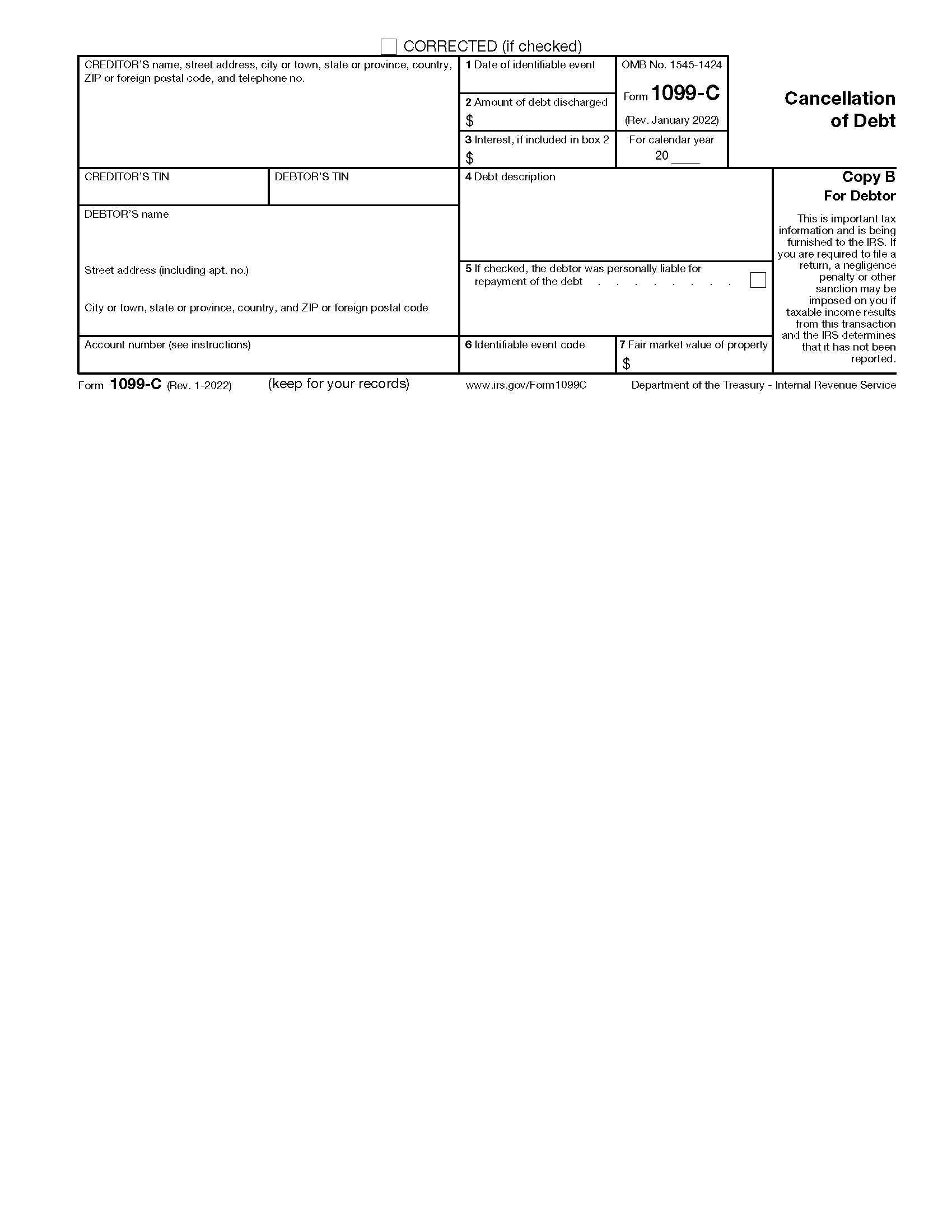 IRS 1099-C Form