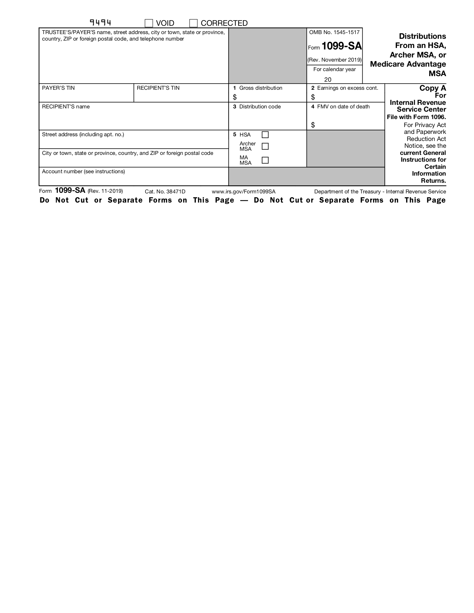 Free IRS 1099 SA Form PDF EForms
