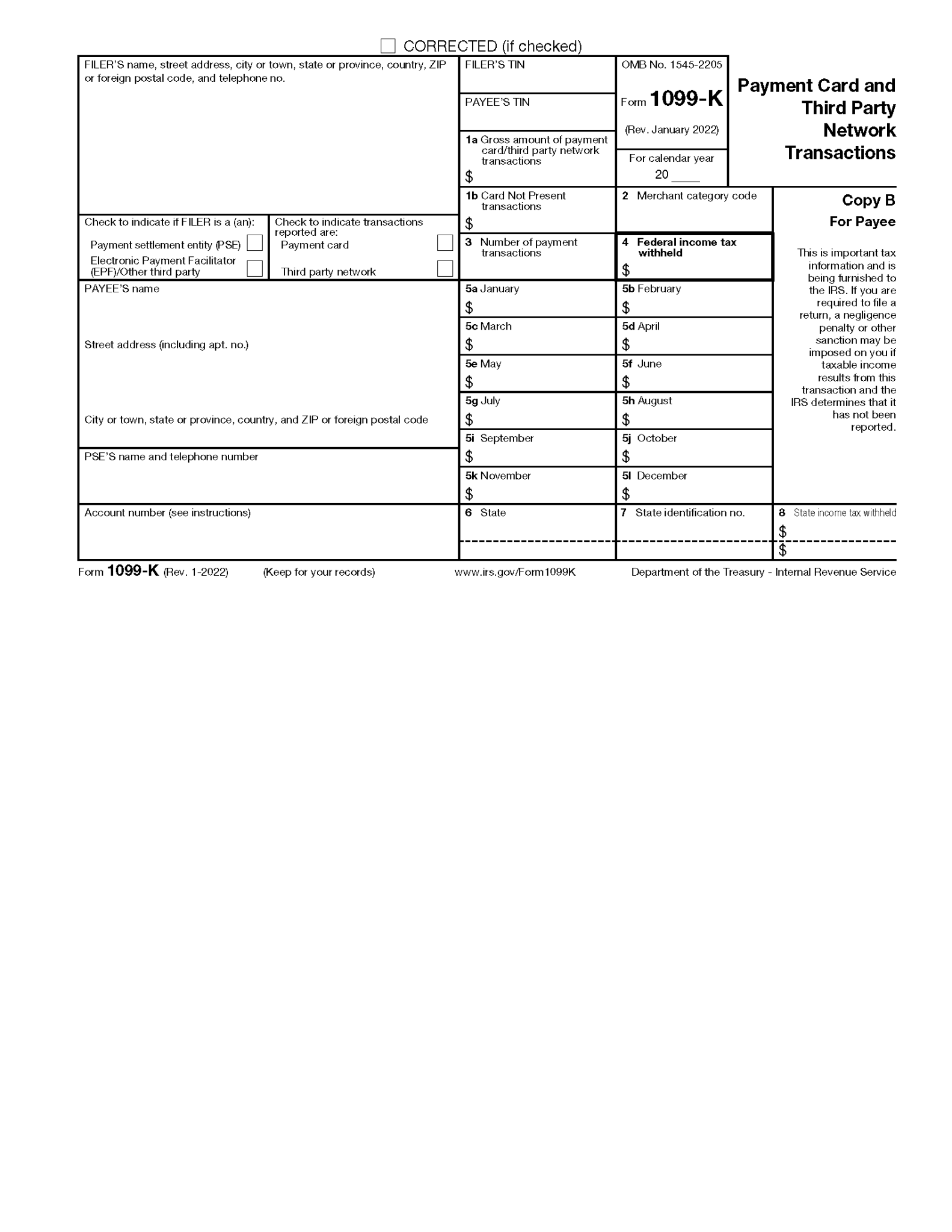 Free IRS 1099K Form PDF eForms