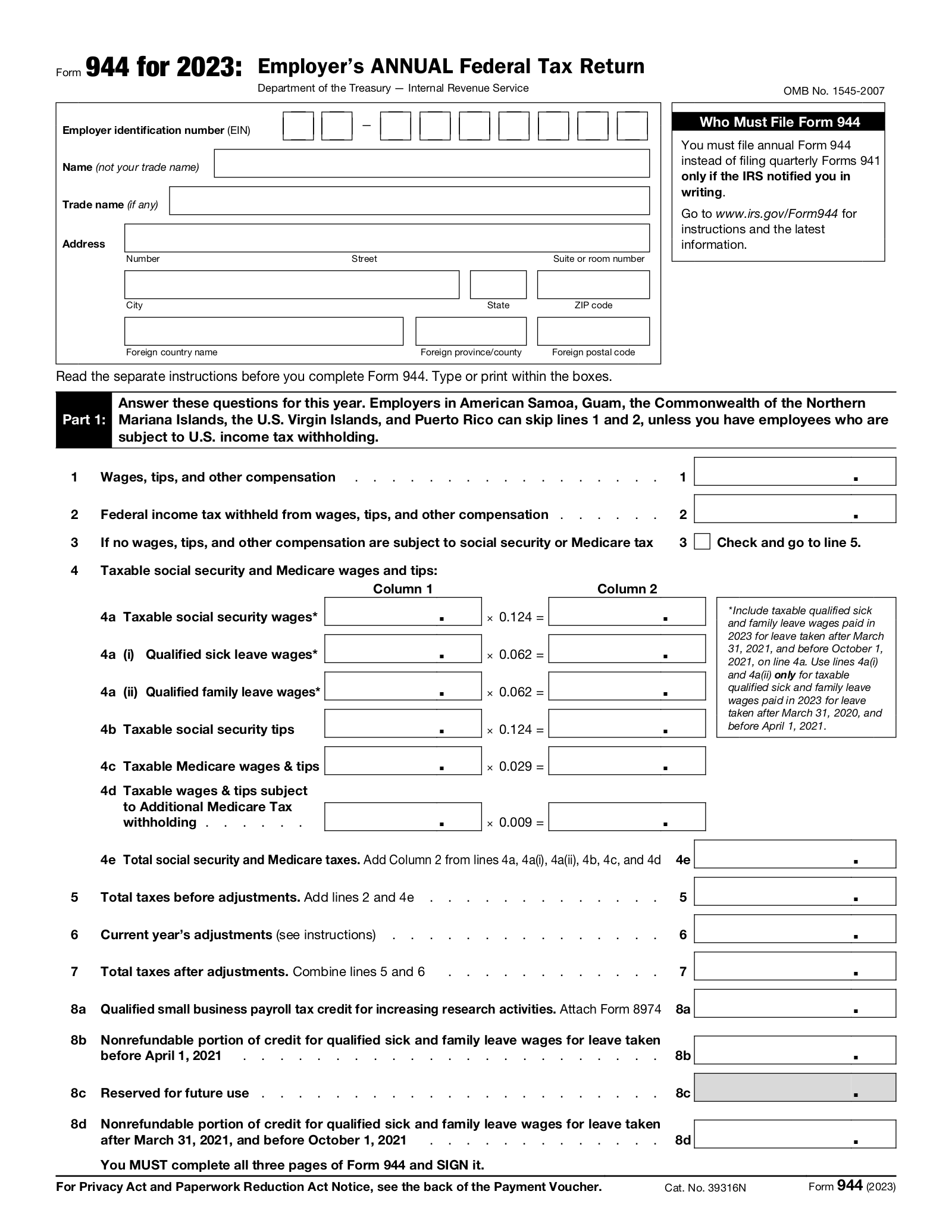 Form 944: Employer’s Annual Federal Tax Return – eForms