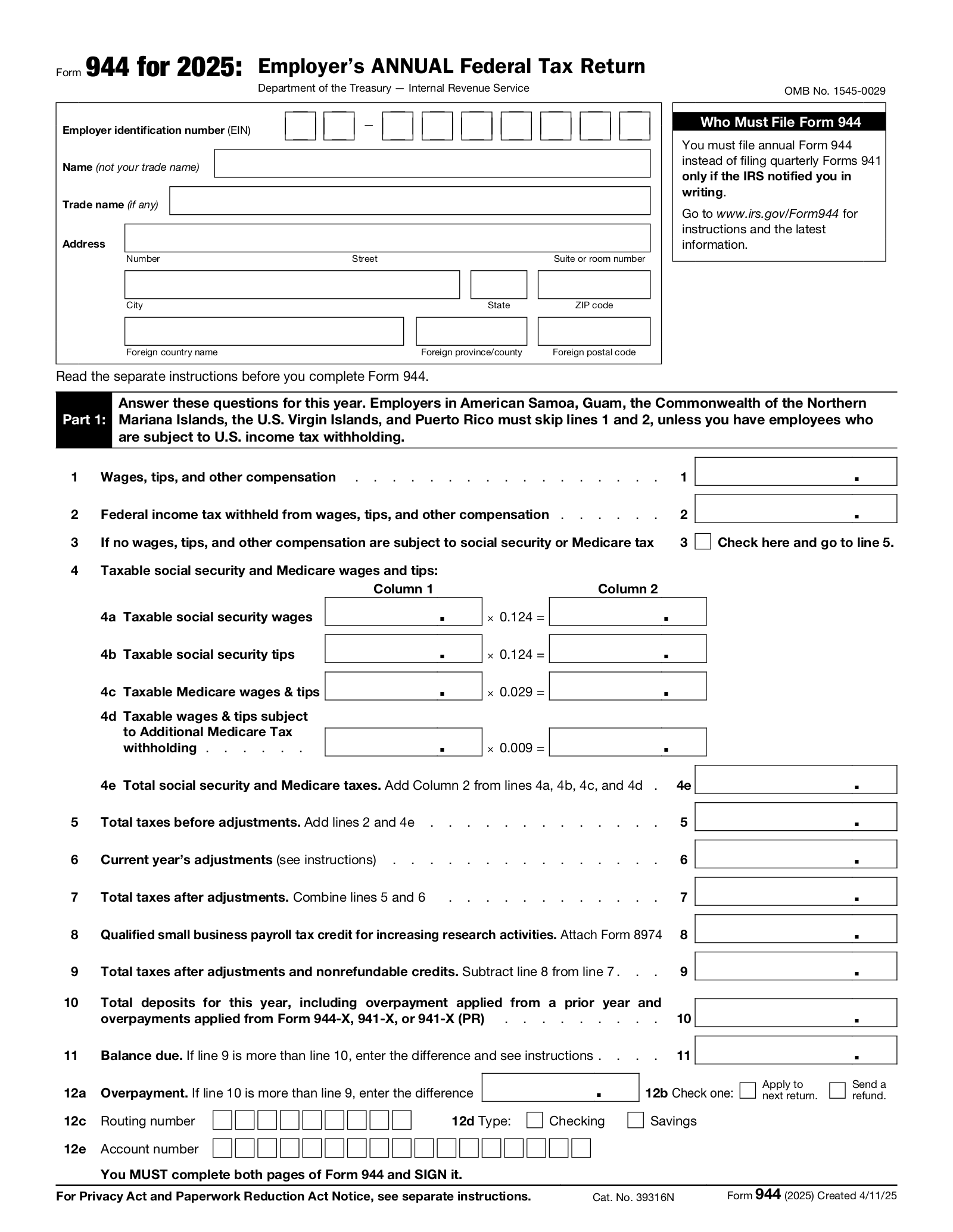 Form 944: Employer’s Annual Federal Tax Return