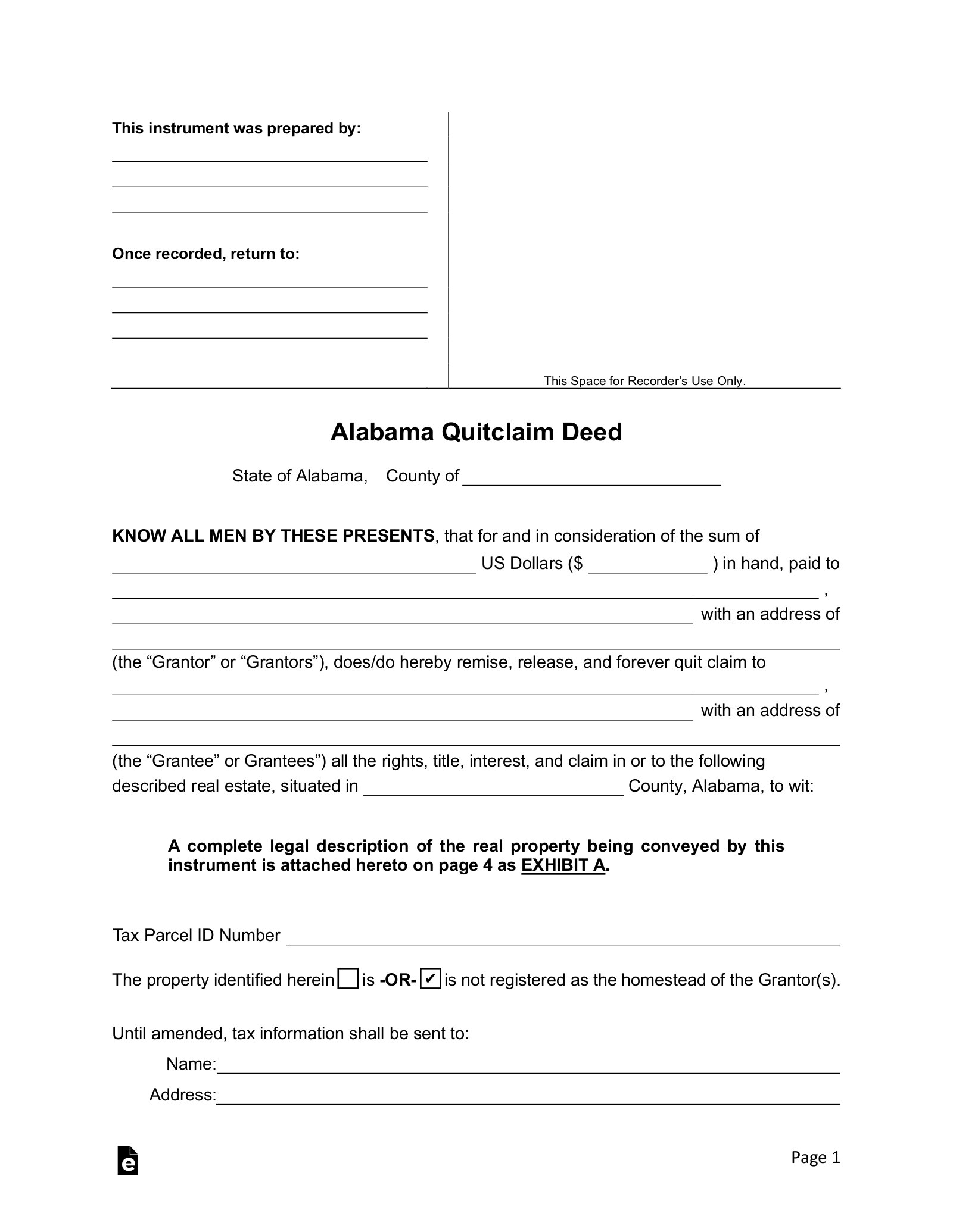 Free Alabama Quit Claim Deed Form PDF Word EForms