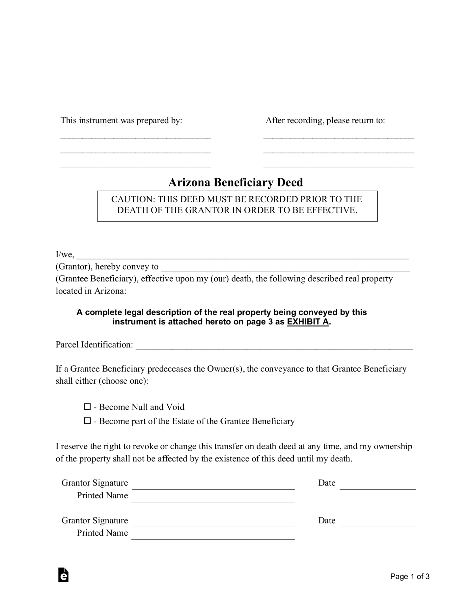 Free Arizona Transfer On Death Deed - Pdf 