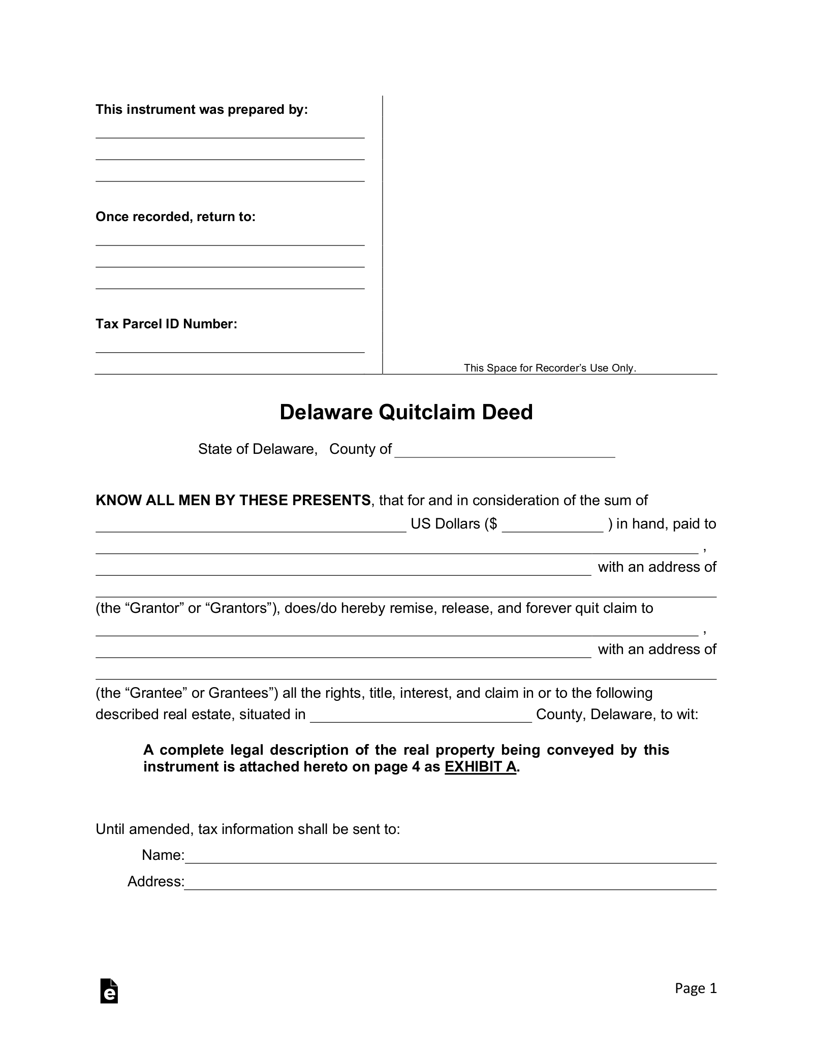 Delaware Quit Claim Deed Form