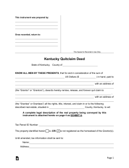 Kentucky Quit Claim Deed Form