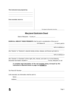 Maryland Quit Claim Deed Form