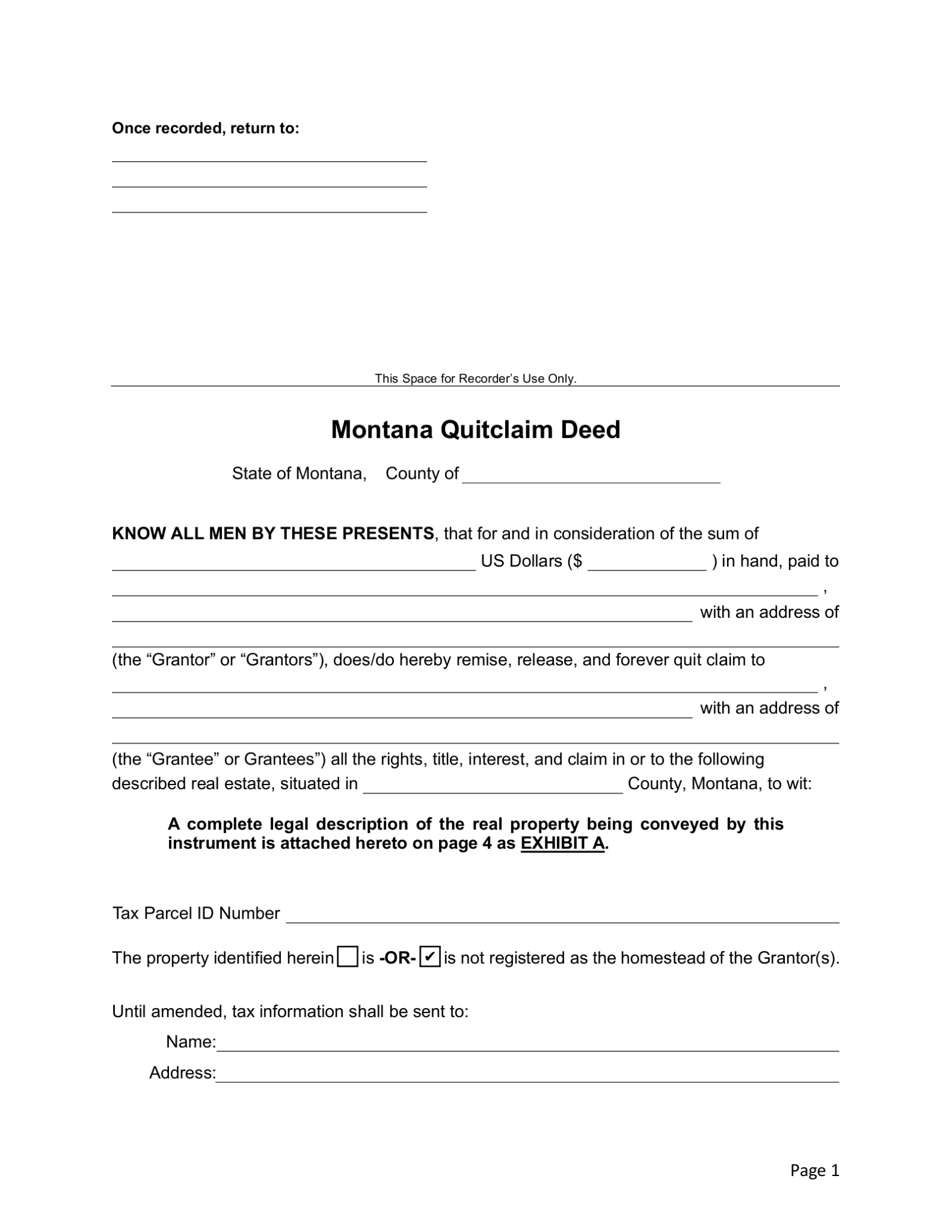 Free Montana Quit Claim Deed Form PDF Word eForms